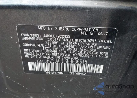 2017 Subaru Forester 2.5I Premium from USA, damaged, VIN JF2SJAEC6HH806518